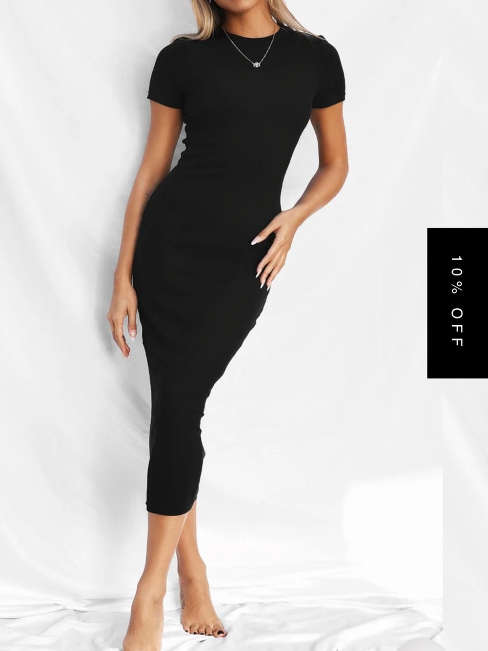 All Things Golden The Luxe Rib Midi Dress in Black Size L
